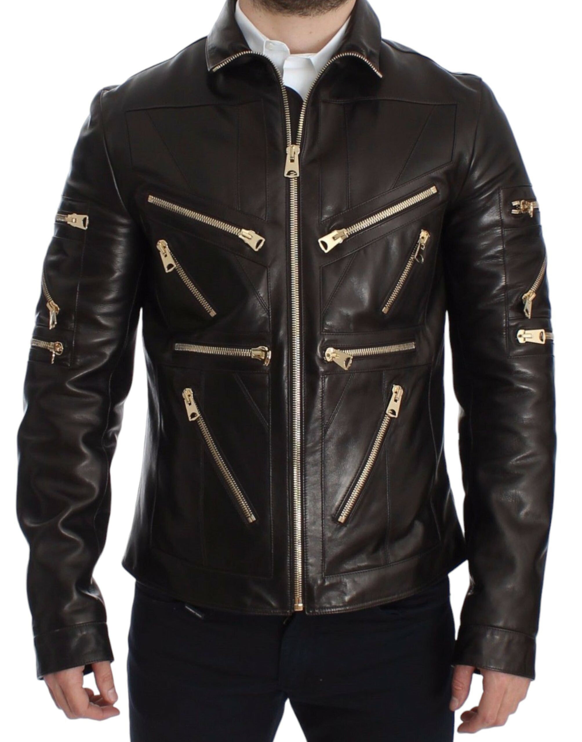 Dolce & Gabbana Braune Lammleder-Reißverschlussjacke
