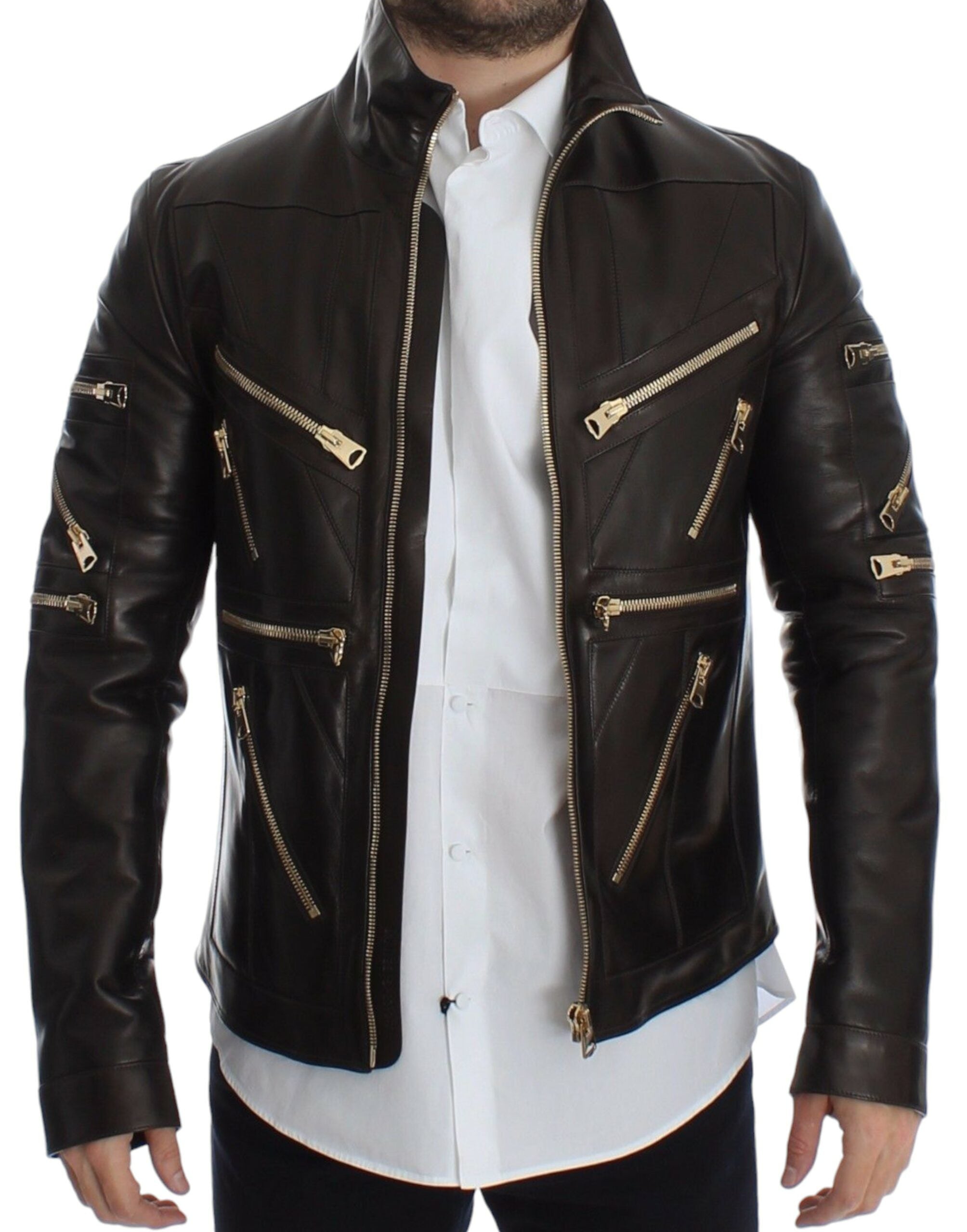 Dolce & Gabbana Braune Lammleder-Reißverschlussjacke