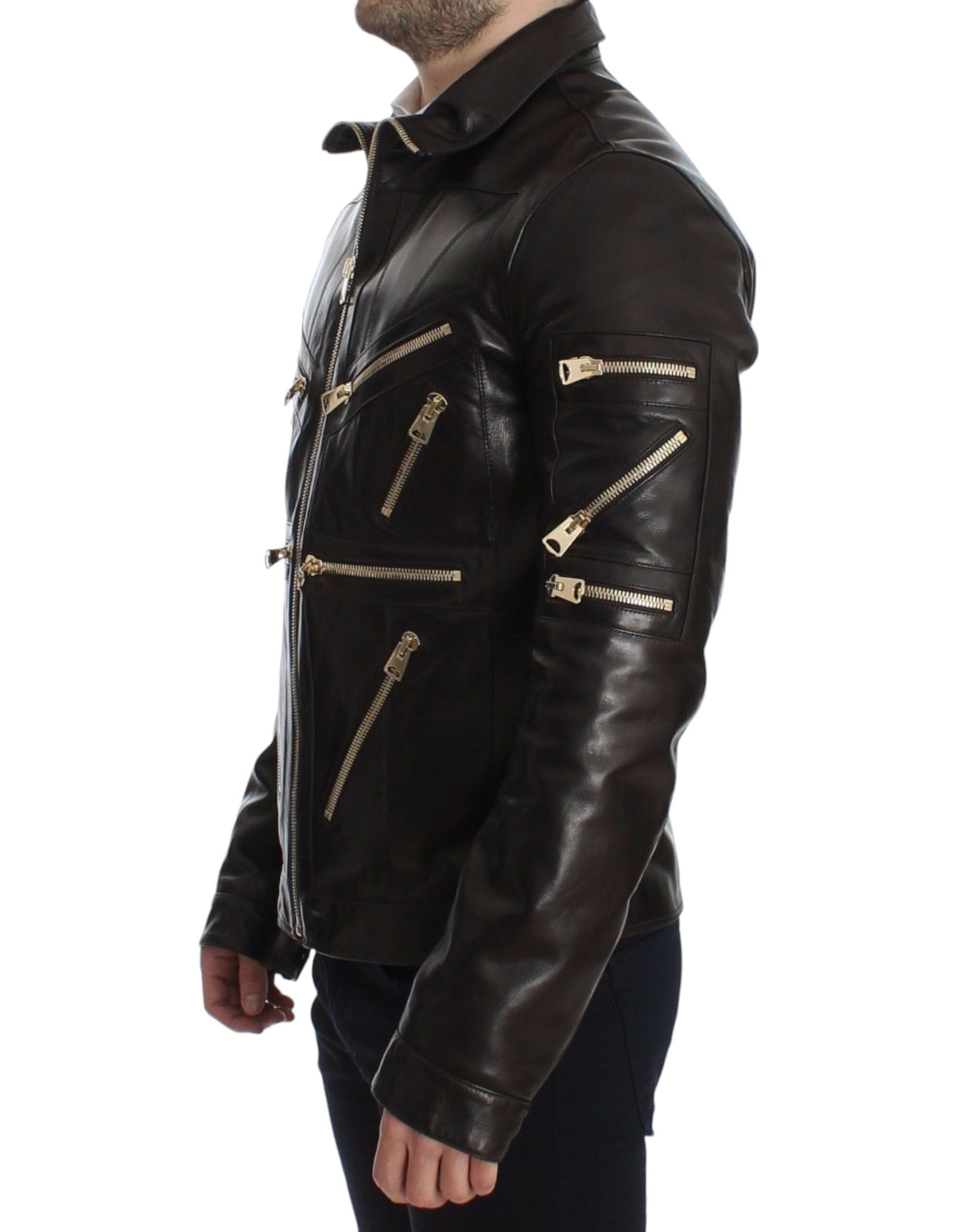 Dolce & Gabbana Braune Lammleder-Reißverschlussjacke