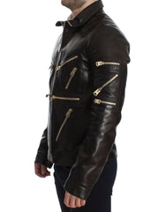 Dolce & Gabbana Braune Lammleder-Reißverschlussjacke