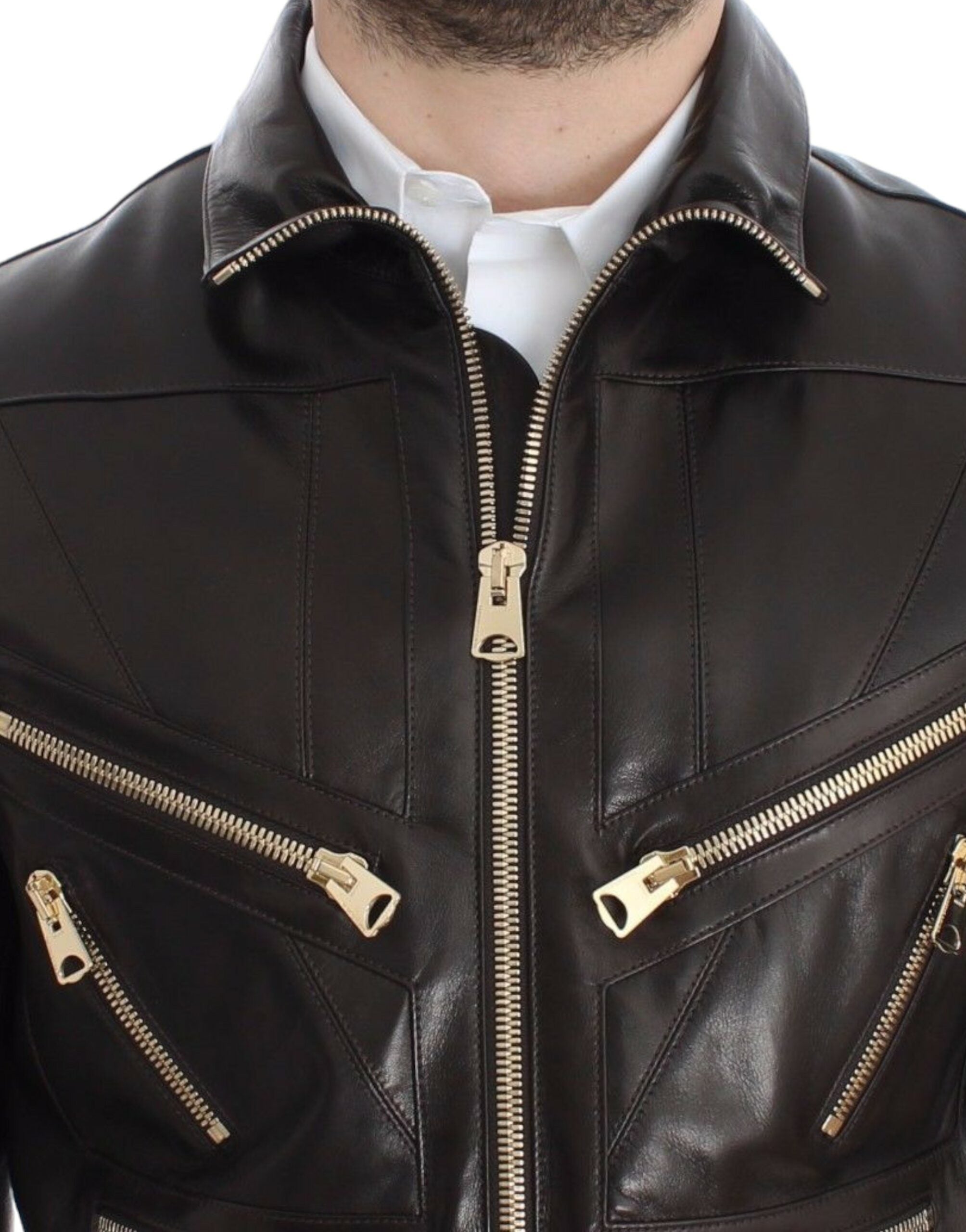 Dolce & Gabbana Braune Lammleder-Reißverschlussjacke