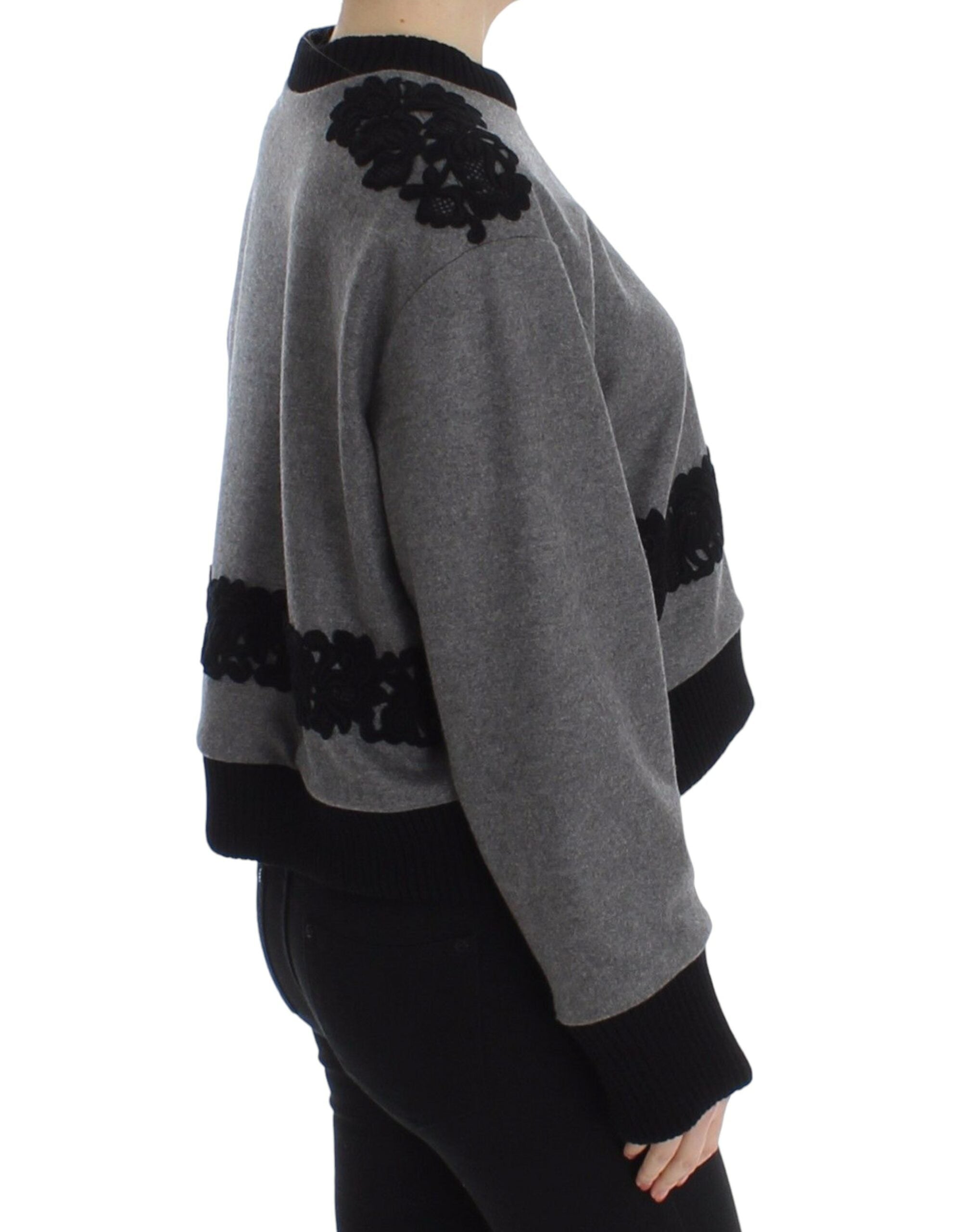 Dolce & Gabbana Grau Schwarzer Spitze Wolle Kaschmir Pullover