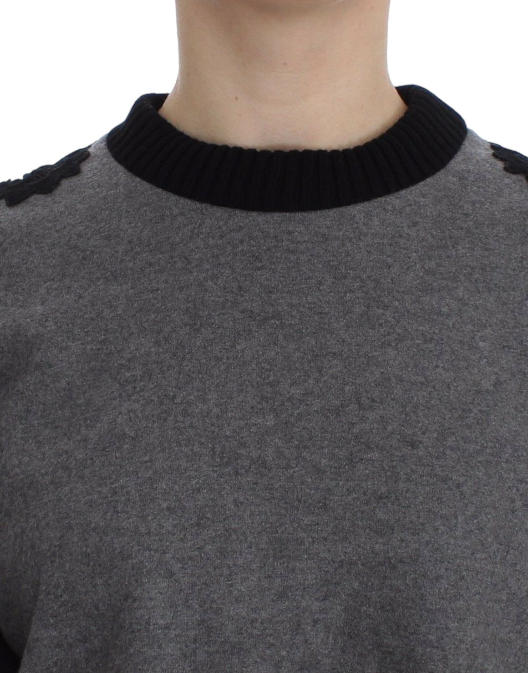 Dolce & Gabbana Grau Schwarzer Spitze Wolle Kaschmir Pullover