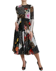 Dolce & Gabbana Multikleurige Patchwork Bloemen Luipaardjurk