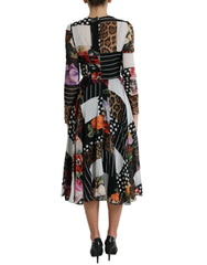 Dolce & Gabbana Multikleurige Patchwork Bloemen Luipaardjurk