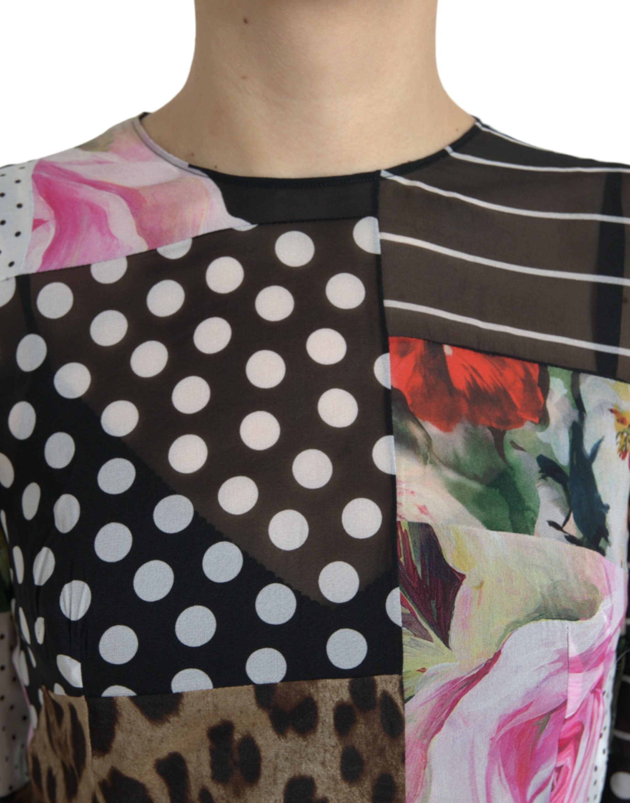 Dolce & Gabbana Multikleurige Patchwork Bloemen Luipaardjurk