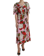 Dolce & Gabbana Mehrfarbiges A-Linien-Kleid mit Blumenmuster und Kristallstickereien