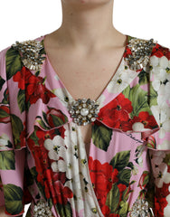 Dolce & Gabbana Mehrfarbiges A-Linien-Kleid mit Blumenmuster und Kristallstickereien