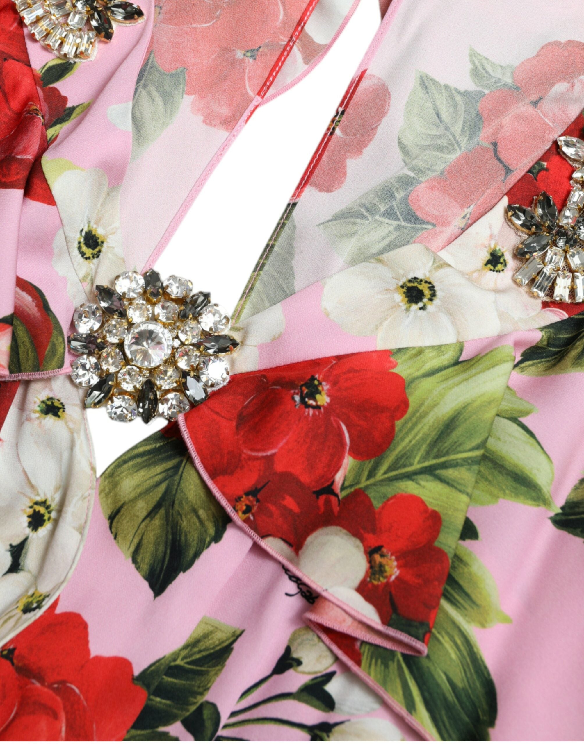 Dolce & Gabbana Mehrfarbiges A-Linien-Kleid mit Blumenmuster und Kristallstickereien