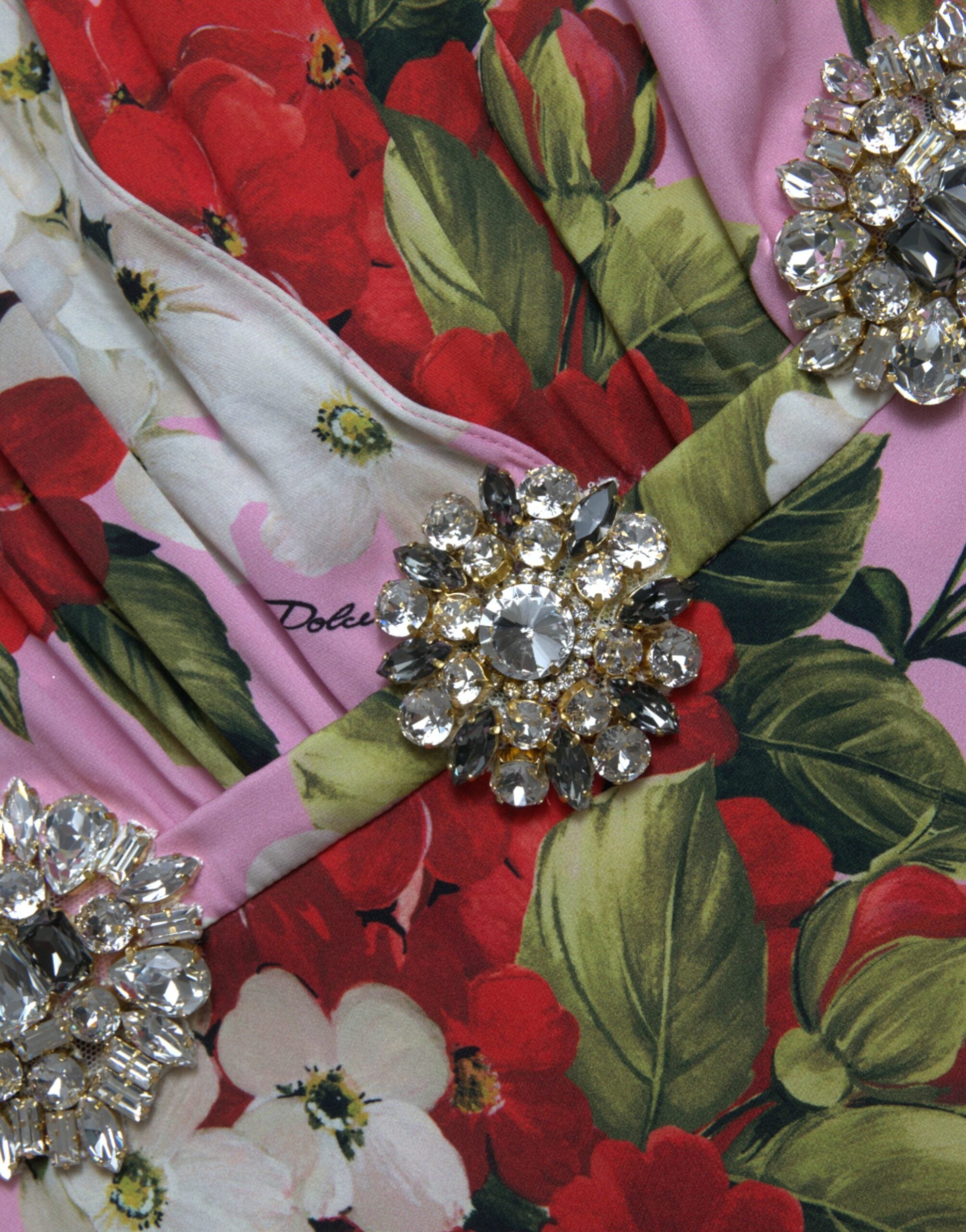 Dolce & Gabbana Mehrfarbiges A-Linien-Kleid mit Blumenmuster und Kristallstickereien