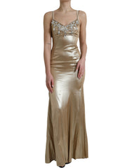 Dolce & Gabbana Metallic Gold Kristallverziertes Abendkleid