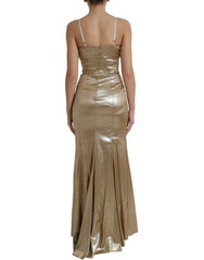 Dolce & Gabbana Metallic Gold Kristallverziertes Abendkleid