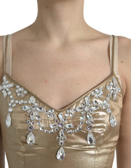 Dolce & Gabbana Metallic Gold Kristallverziertes Abendkleid