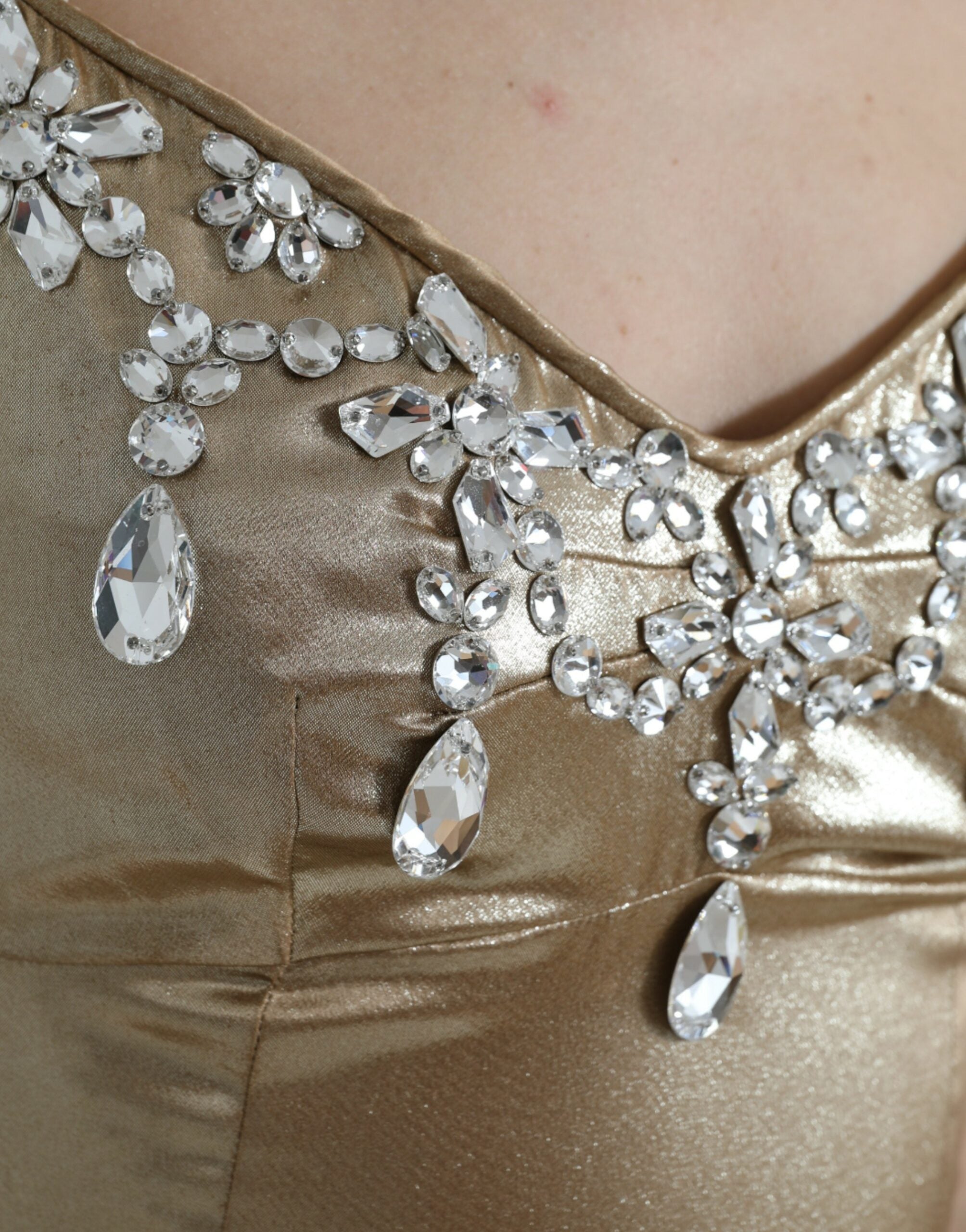 Dolce & Gabbana Metallic Gold Kristallverziertes Abendkleid