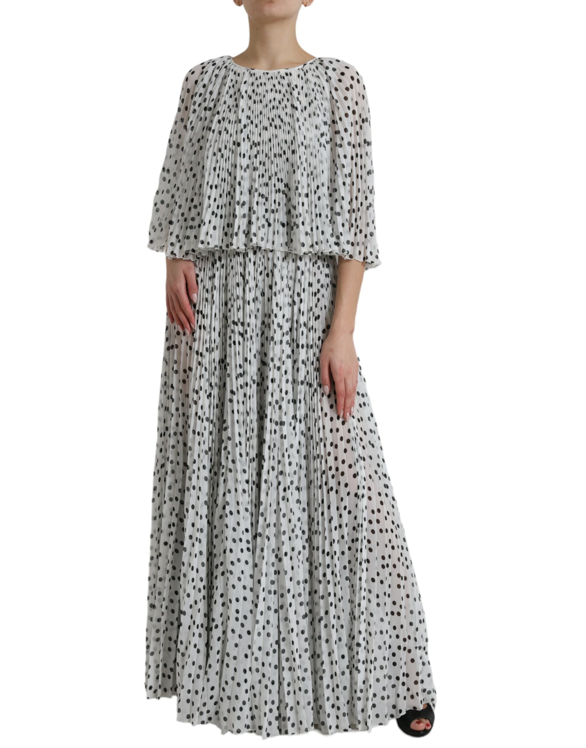 Dolce & Gabbana Weißes gepunktetes A-Linien Maxikleid mit Falten