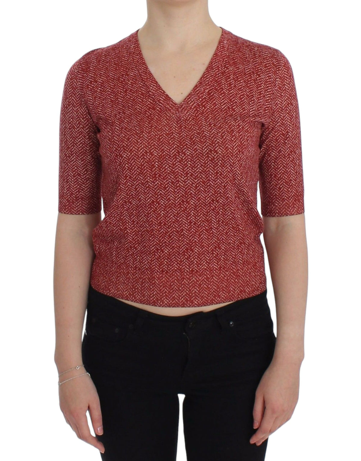 Dolce & Gabbana Roter Woll-Tweed Kurzarm-Pullover