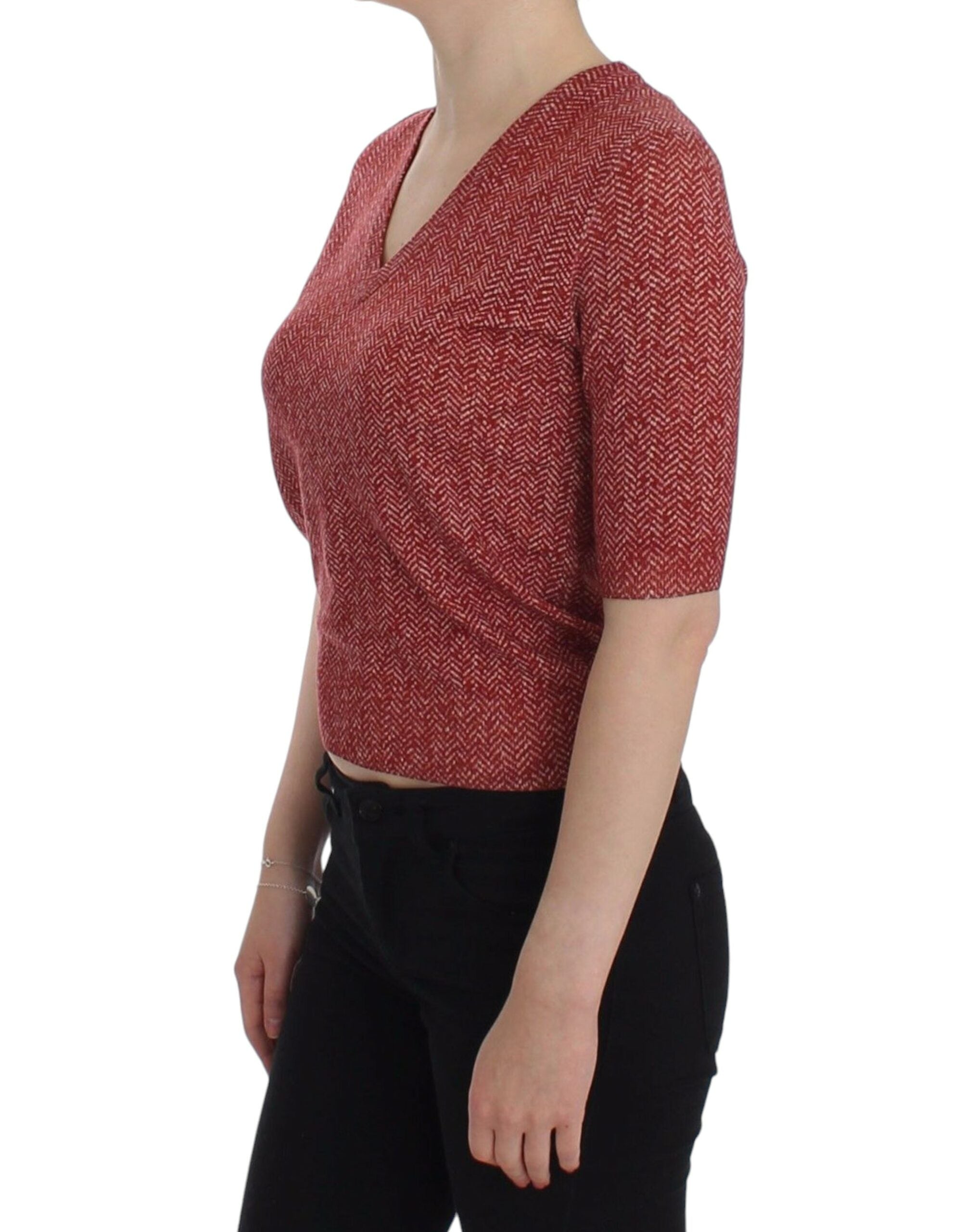 Dolce & Gabbana Roter Woll-Tweed Kurzarm-Pullover