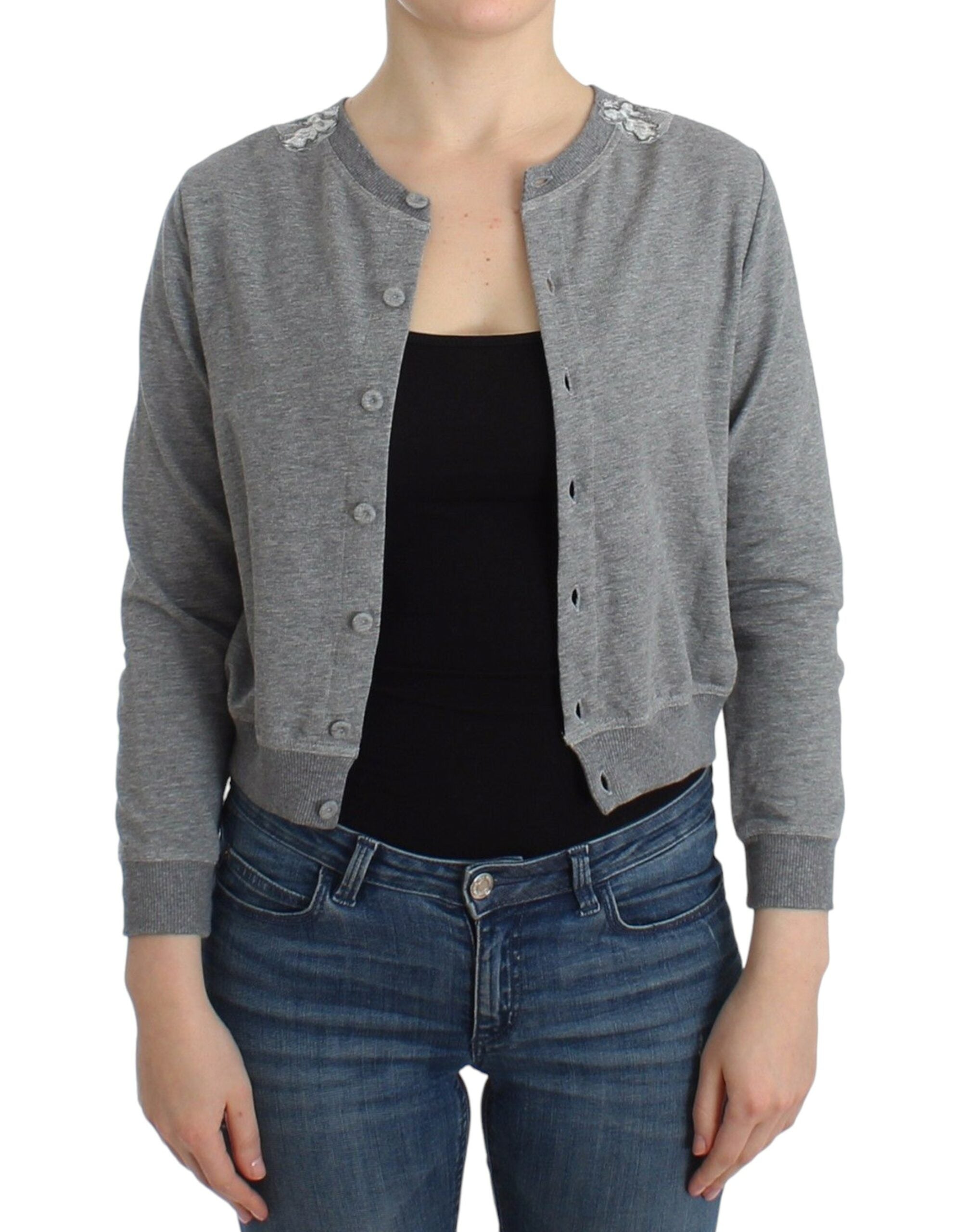 Ermanno Scervino Lingerie Grauer Spitzenpullover Cardigan Top