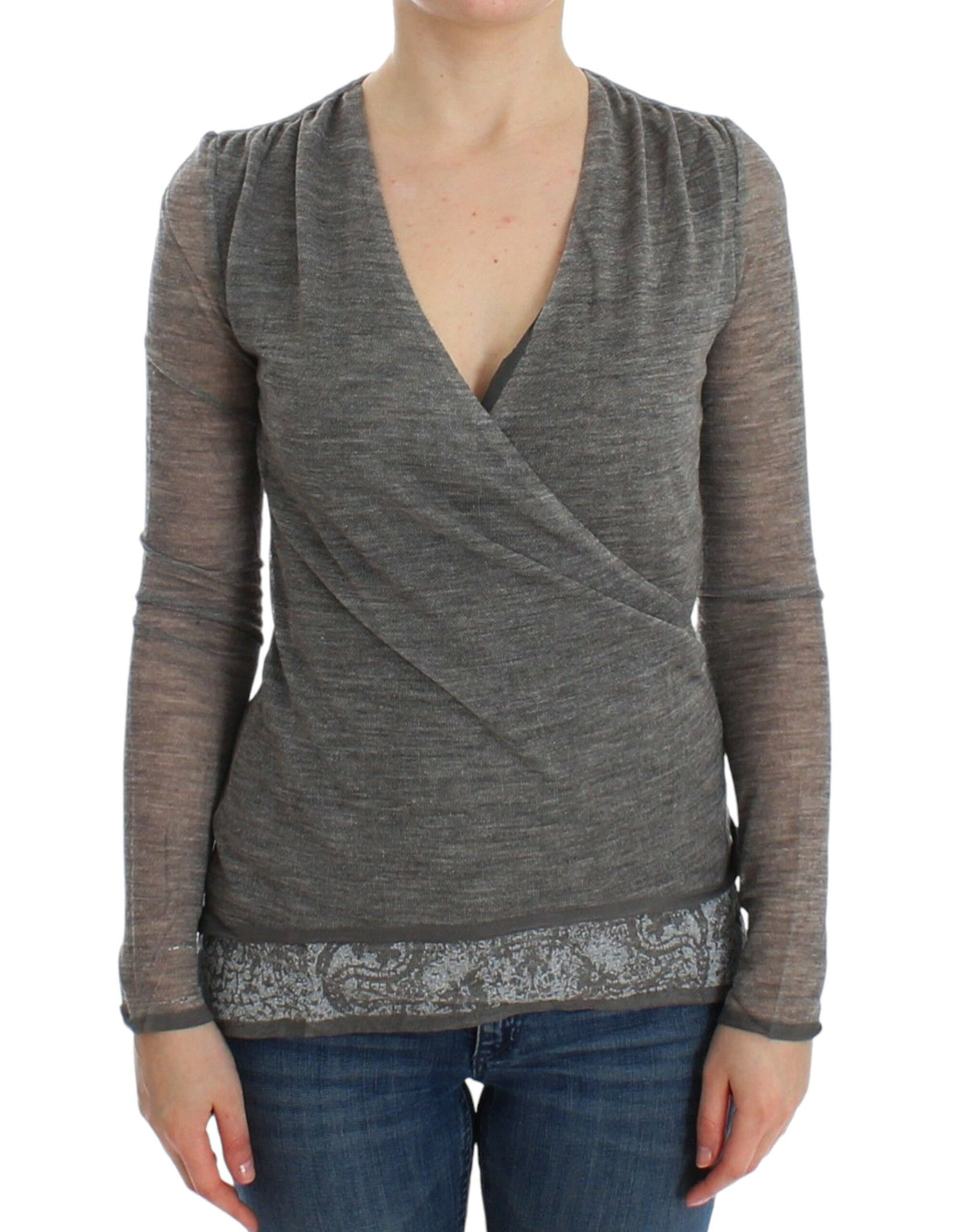 Ermanno Scervino Grauer Woll-Stretch-Pullover mit langen Ärmeln