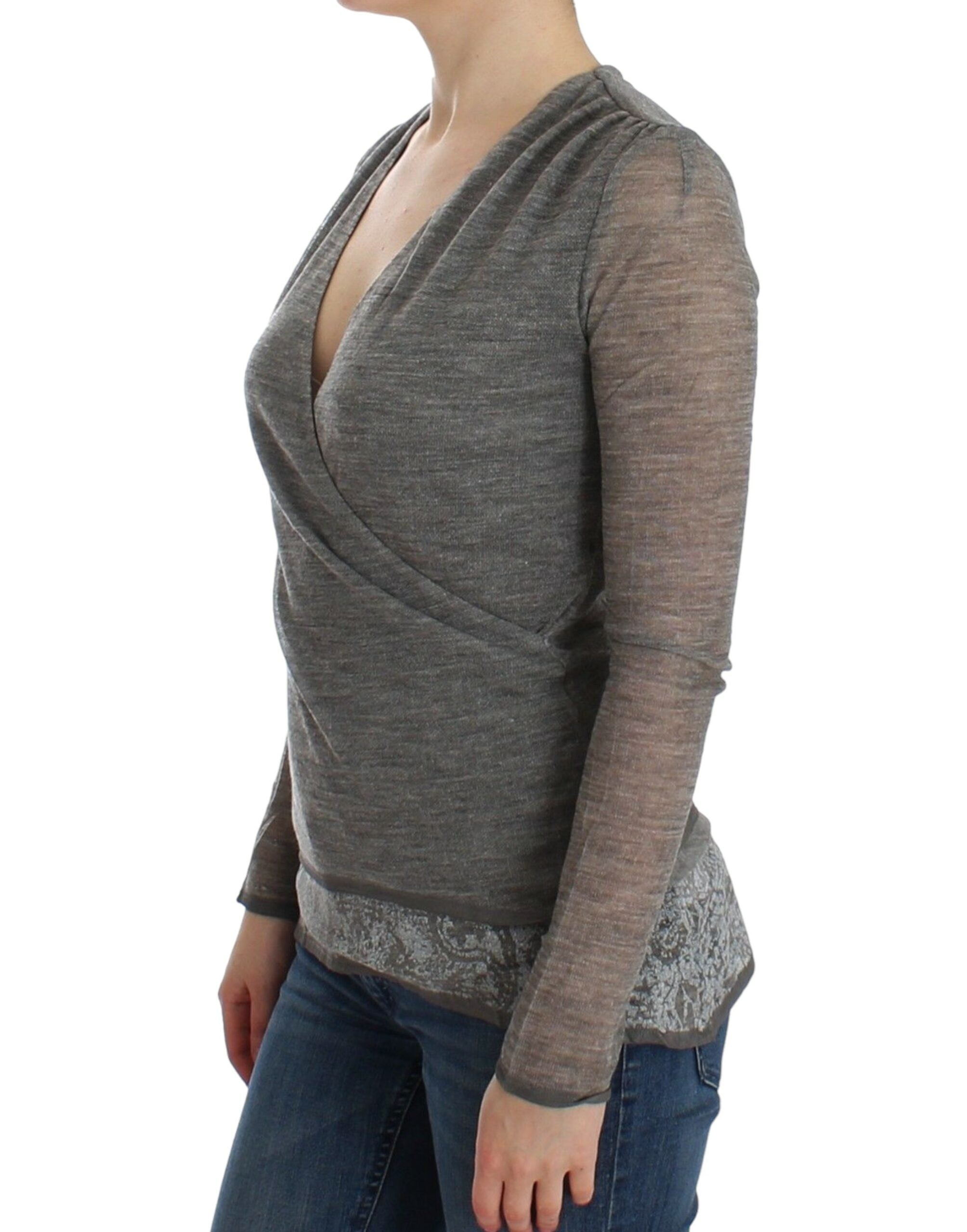 Ermanno Scervino Grauer Woll-Stretch-Pullover mit langen Ärmeln
