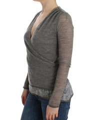 Ermanno Scervino Grauer Woll-Stretch-Pullover mit langen Ärmeln