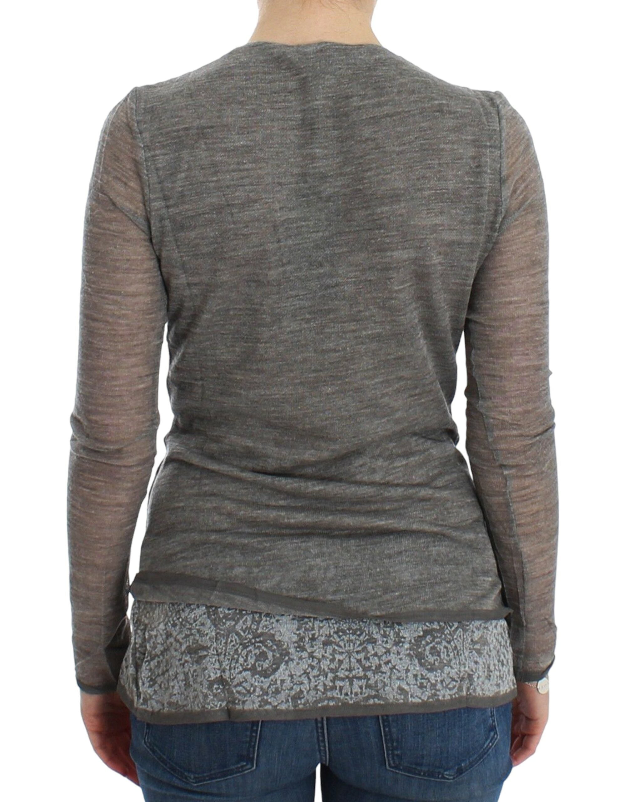 Ermanno Scervino Grauer Woll-Stretch-Pullover mit langen Ärmeln