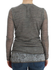 Ermanno Scervino Grauer Woll-Stretch-Pullover mit langen Ärmeln