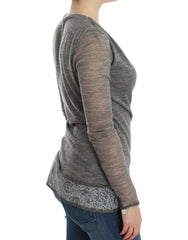 Ermanno Scervino Grauer Woll-Stretch-Pullover mit langen Ärmeln