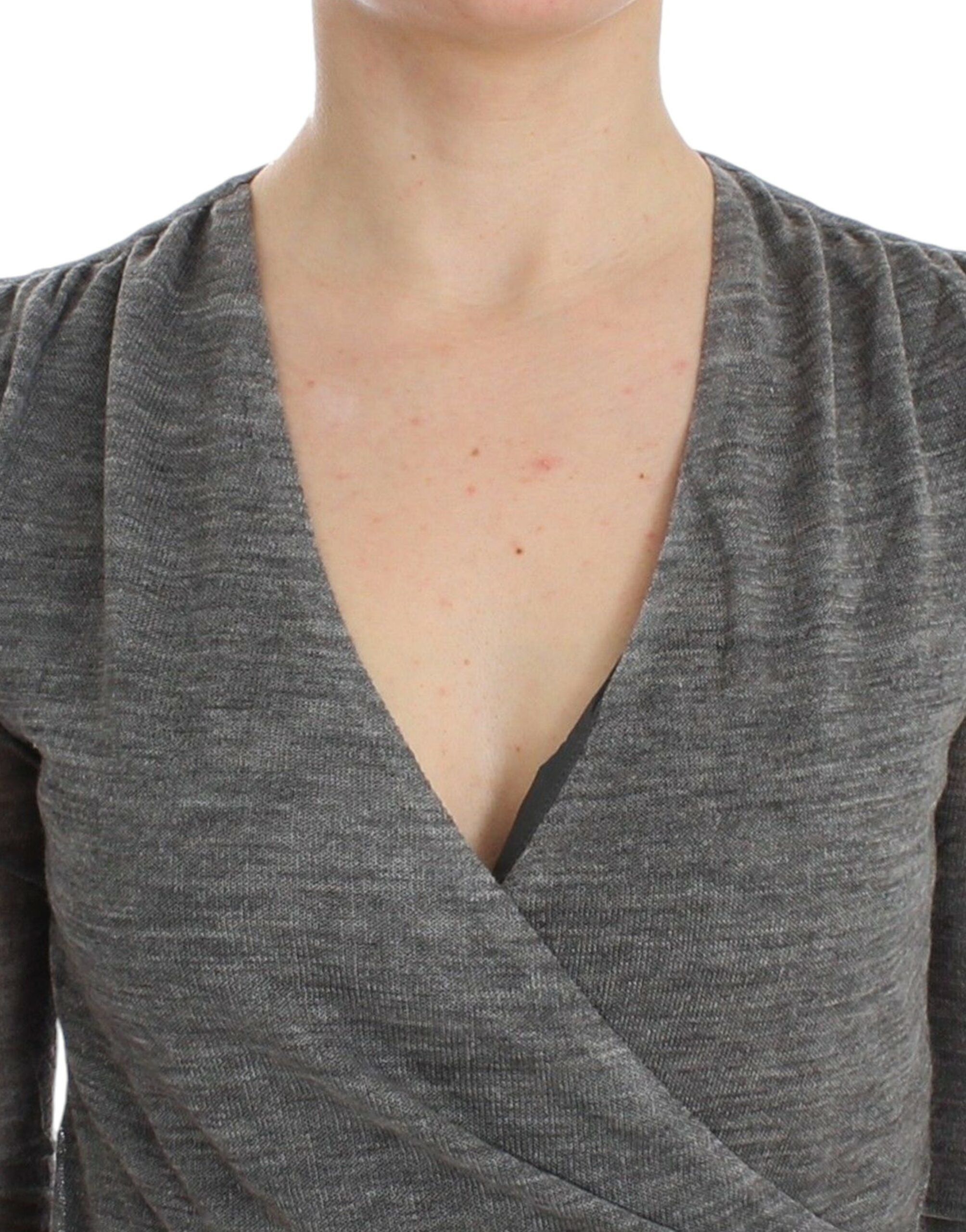 Ermanno Scervino Grauer Woll-Stretch-Pullover mit langen Ärmeln