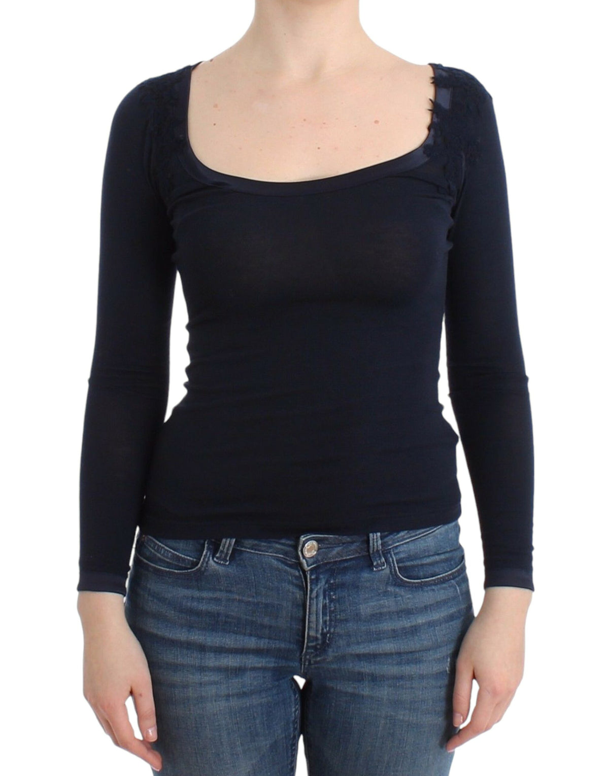 Ermanno Scervino Lingerie Blaues Oberteil Bluse Pullover Spitze Viskose