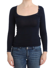 Ermanno Scervino Lingerie Blaues Oberteil Bluse Pullover Spitze Viskose