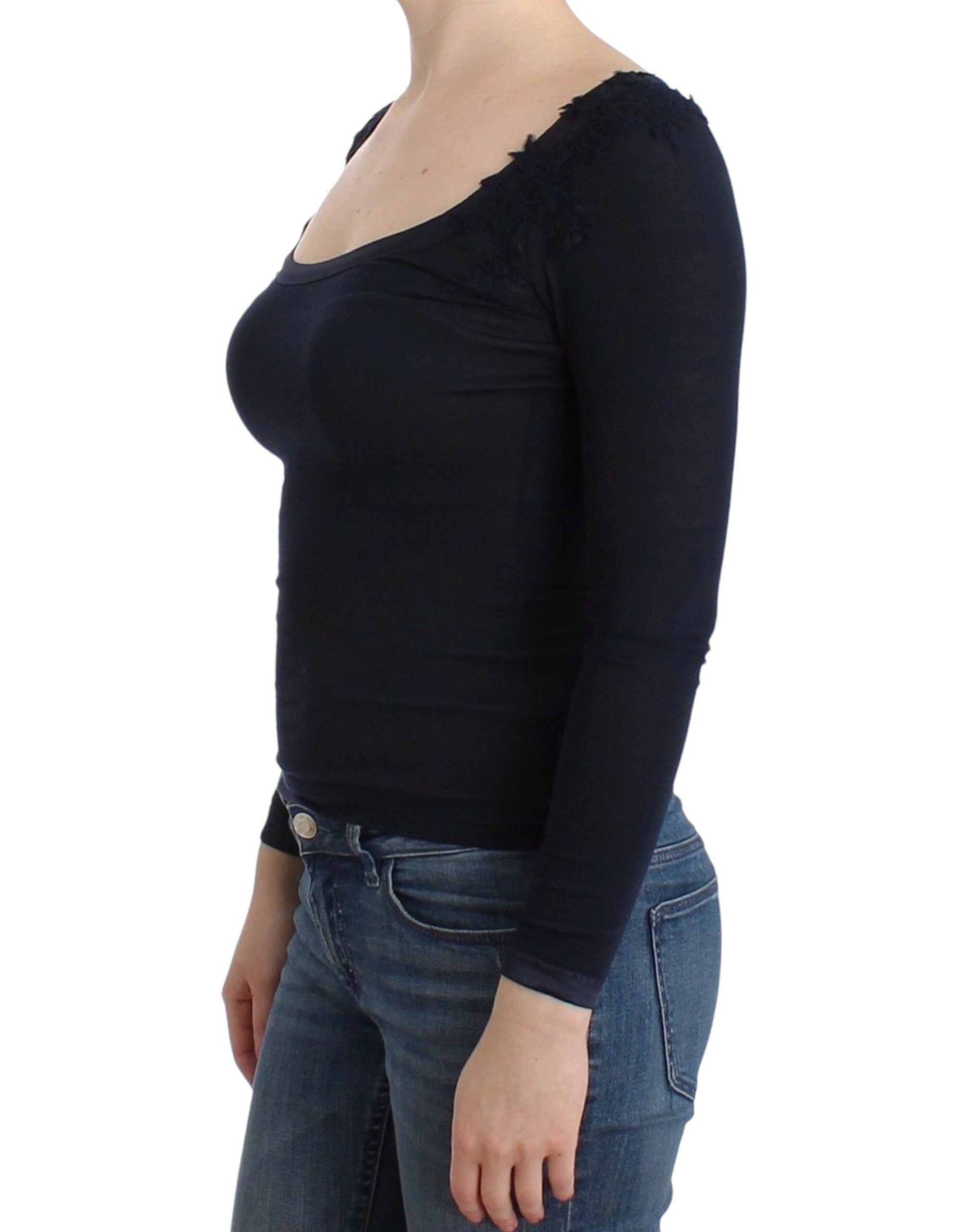 Ermanno Scervino Lingerie Blaues Oberteil Bluse Pullover Spitze Viskose