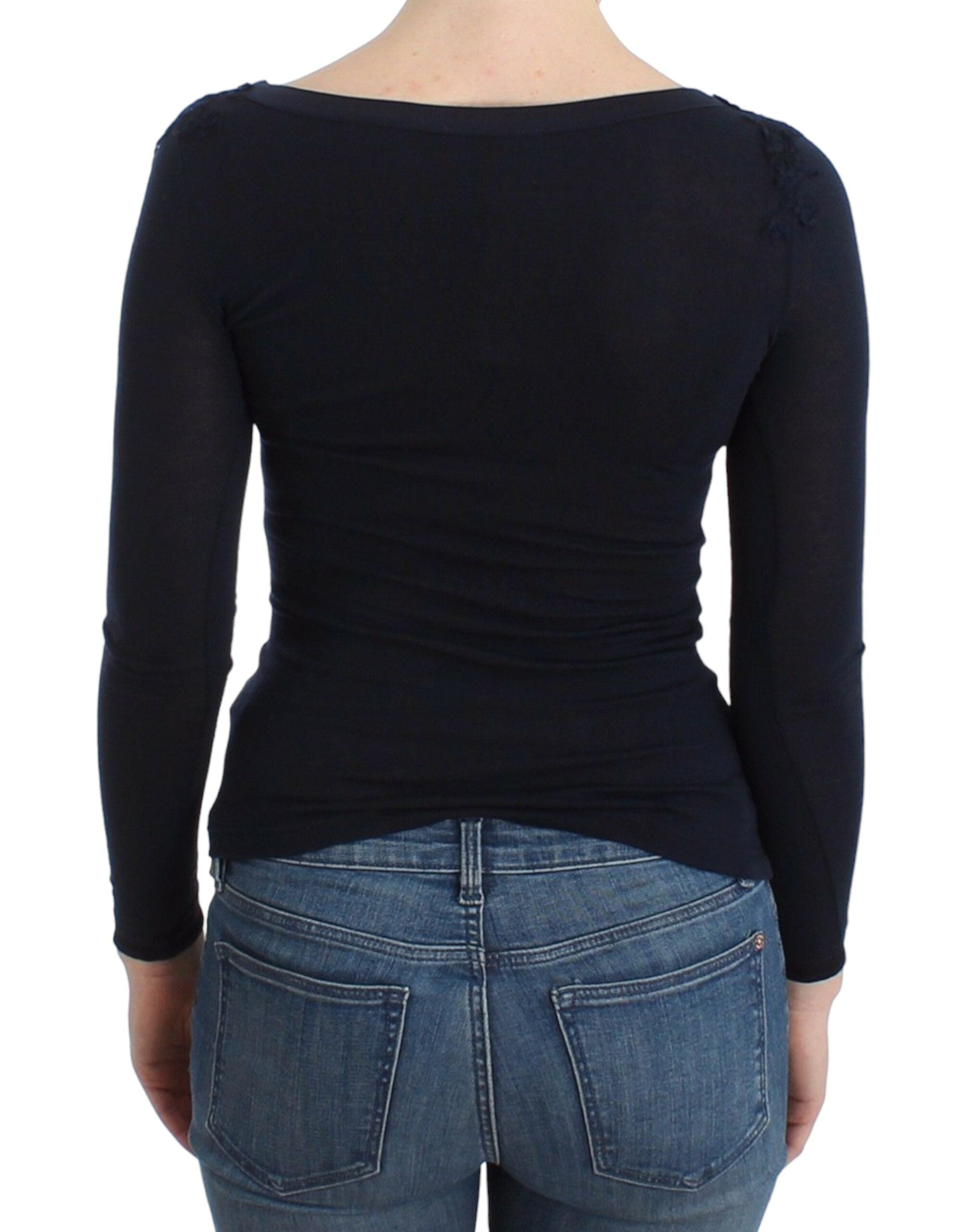 Ermanno Scervino Lingerie Blaues Oberteil Bluse Pullover Spitze Viskose