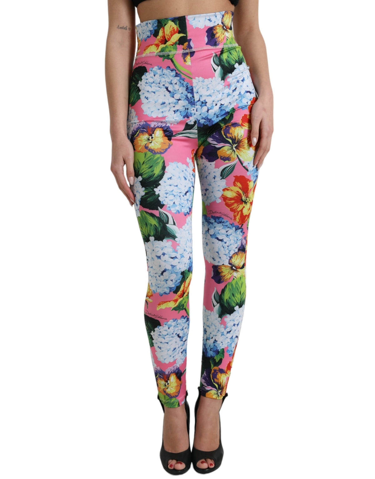 Dolce & Gabbana Mehrfarbige Leggingshose mit hohem Bund und Blumenmuster