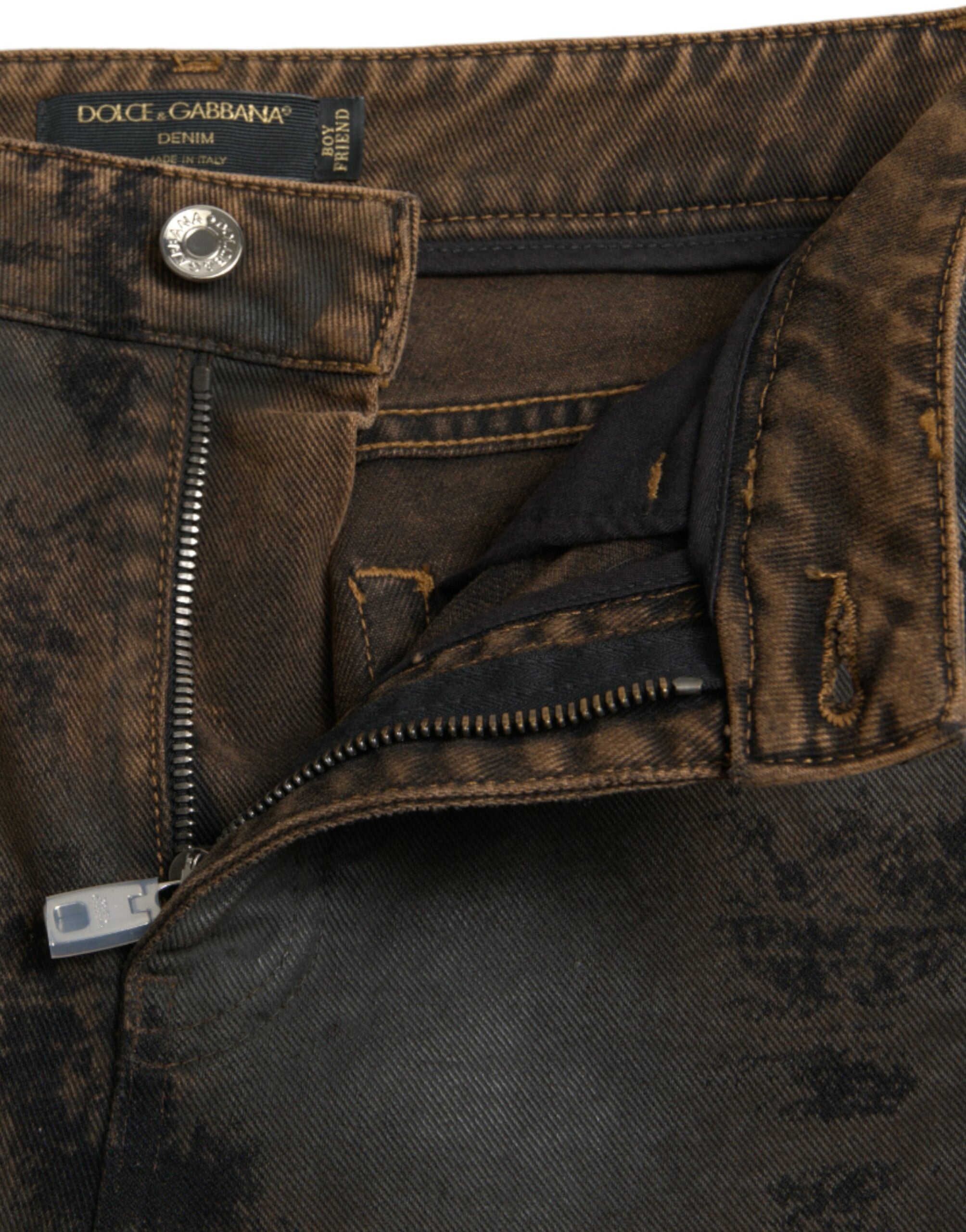 Dolce & Gabbana Braune BOYFRIEND Baumwoll-Jeans mit mittlerer Bundhöhe
