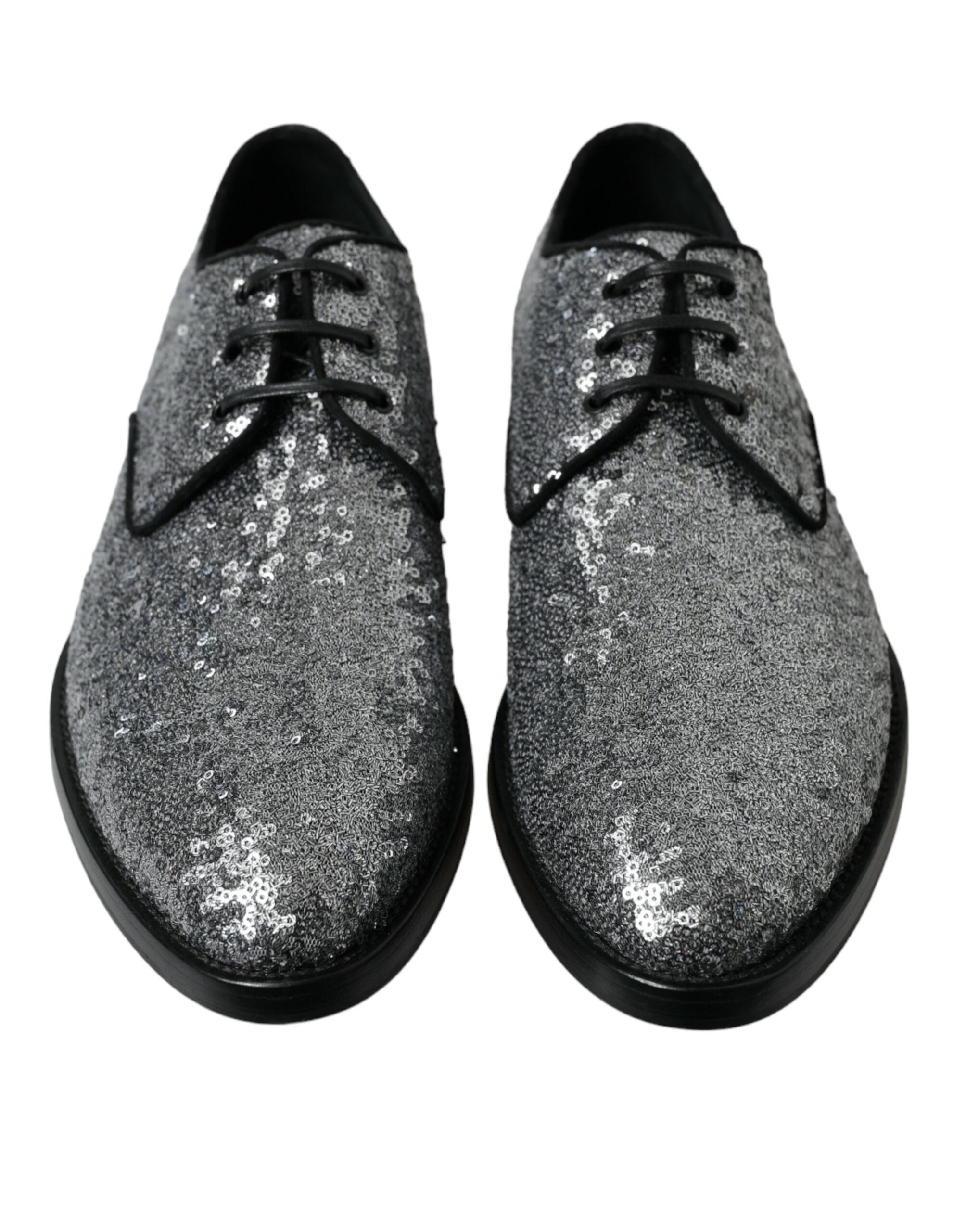 Dolce & Gabbana Silberne Pailletten Schnür Derby Herren-Abendschuhe