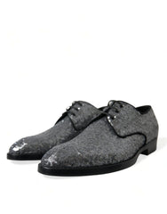 Dolce & Gabbana Silberne Pailletten Schnür Derby Herren-Abendschuhe