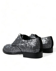 Dolce & Gabbana Silberne Pailletten Schnür Derby Herren-Abendschuhe