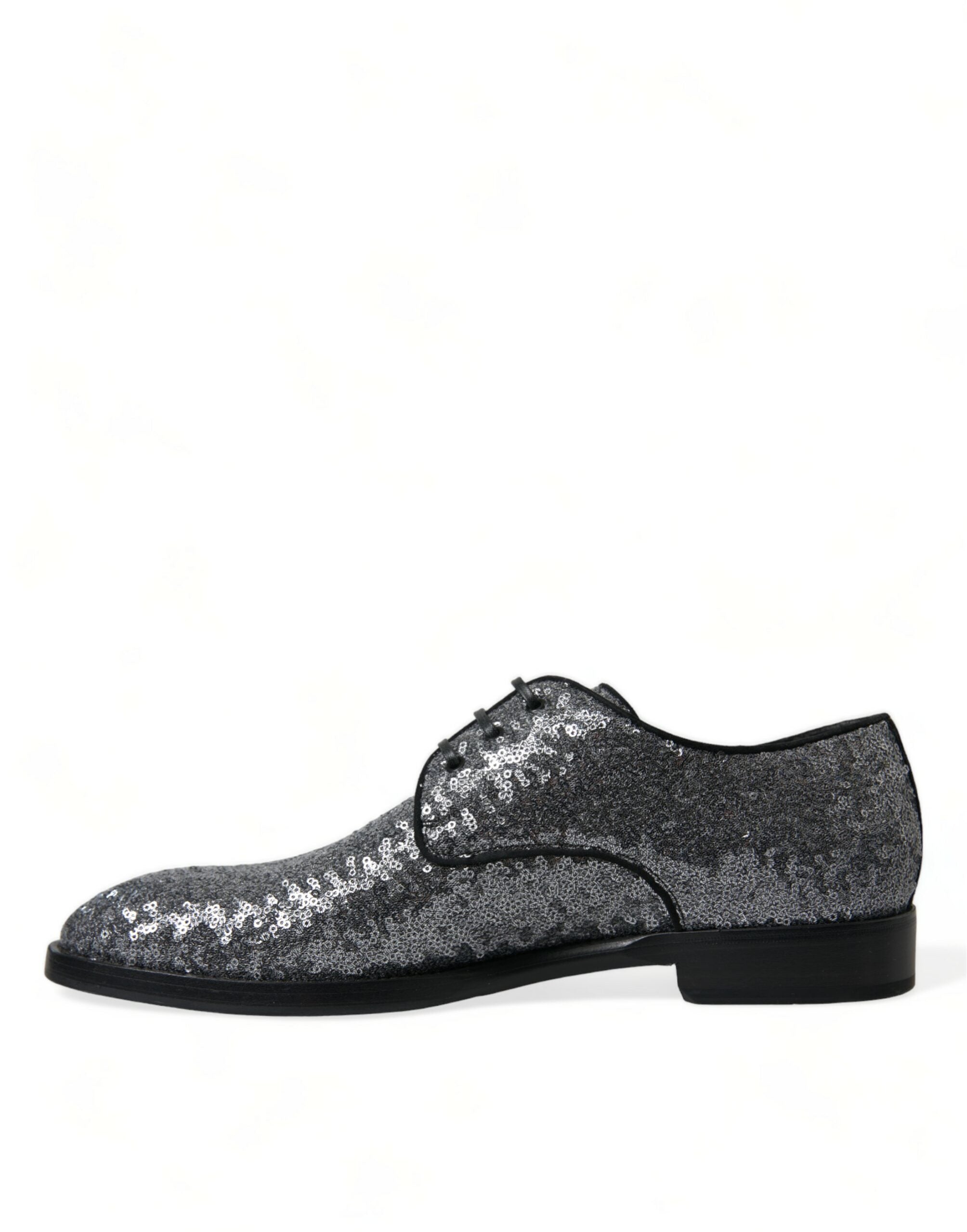 Dolce & Gabbana Silberne Pailletten Schnür Derby Herren-Abendschuhe