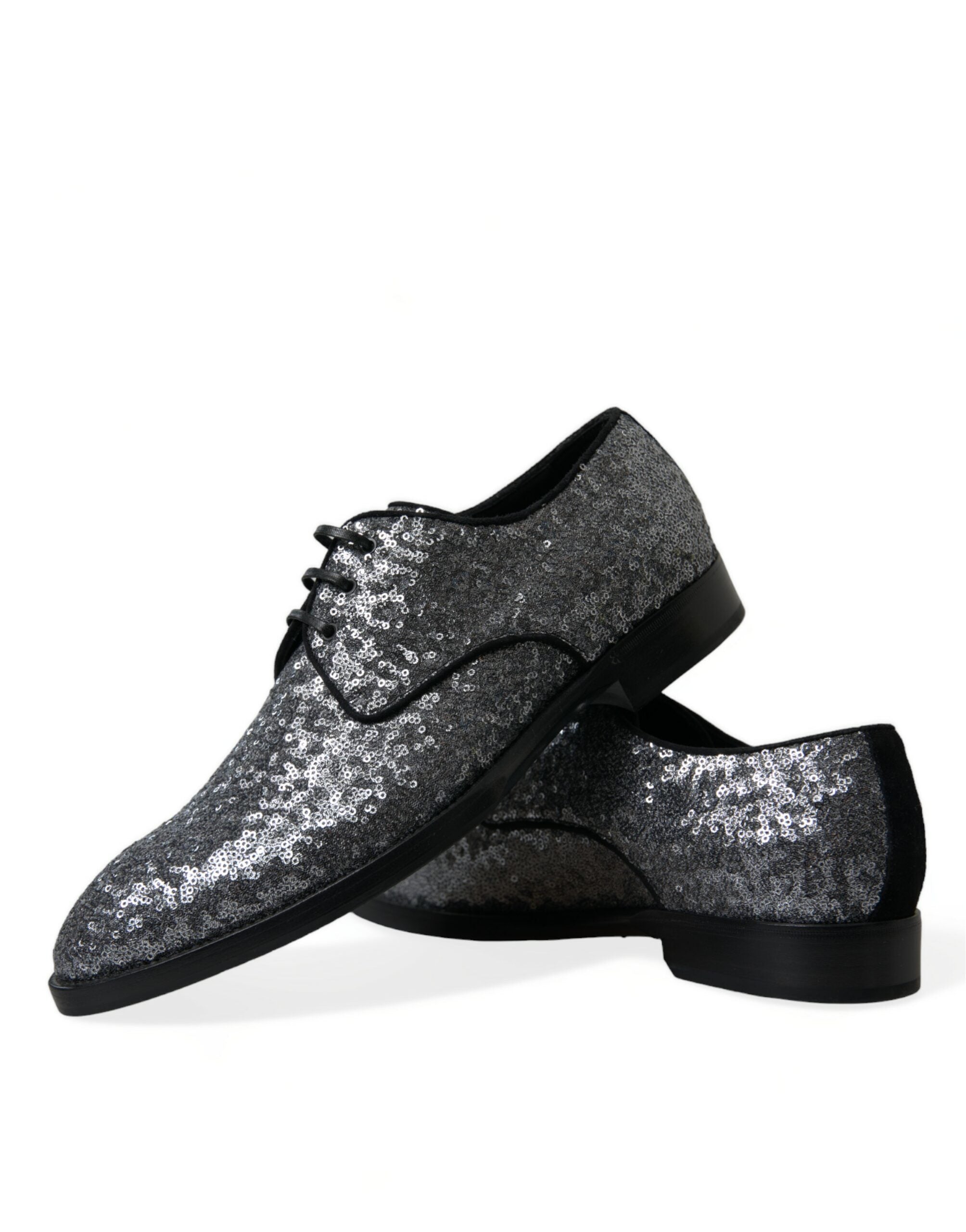 Dolce & Gabbana Silberne Pailletten Schnür Derby Herren-Abendschuhe