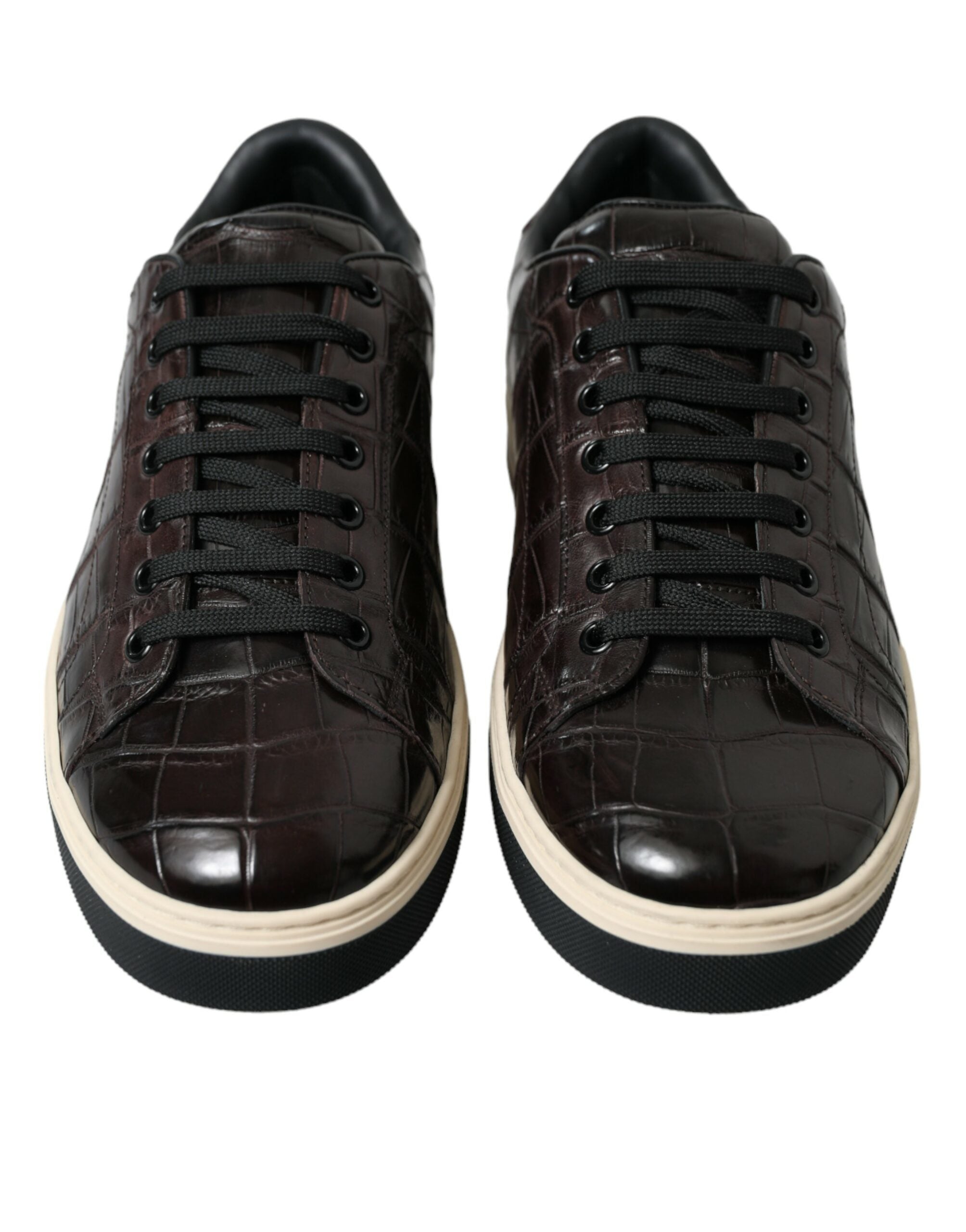 Dolce & Gabbana Braune Krokodil Exotisches Leder Herren Sneaker Schuhe