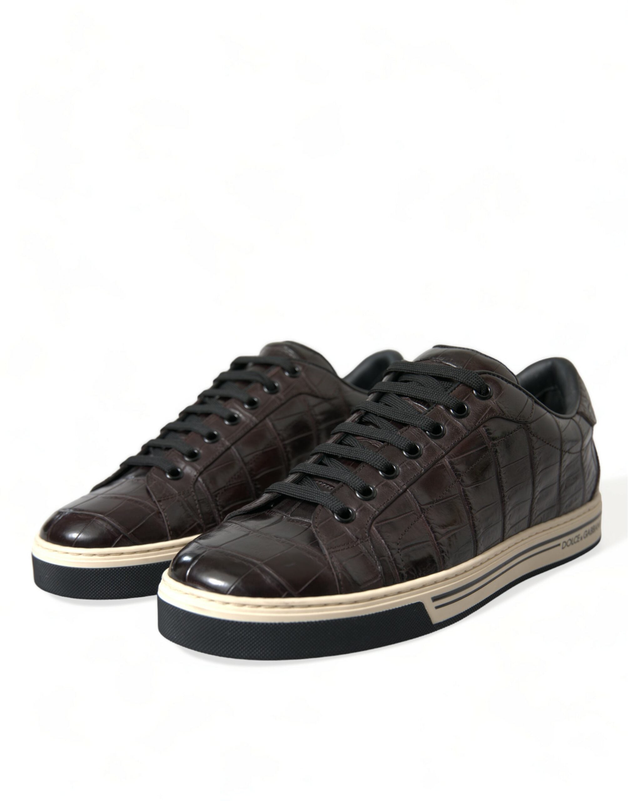 Dolce & Gabbana Braune Krokodil Exotisches Leder Herren Sneaker Schuhe