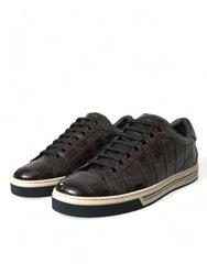 Dolce & Gabbana Braune Krokodil Exotisches Leder Herren Sneaker Schuhe