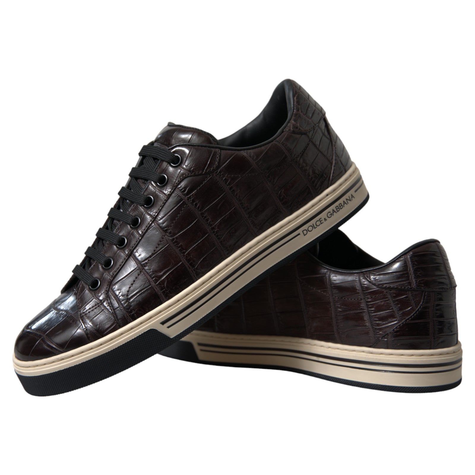 Dolce & Gabbana Braune Krokodil Exotisches Leder Herren Sneaker Schuhe