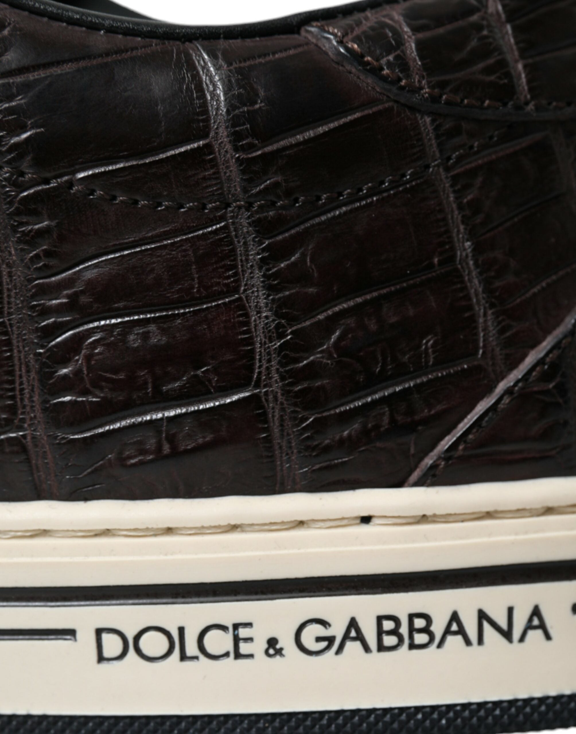 Dolce & Gabbana Braune Krokodil Exotisches Leder Herren Sneaker Schuhe