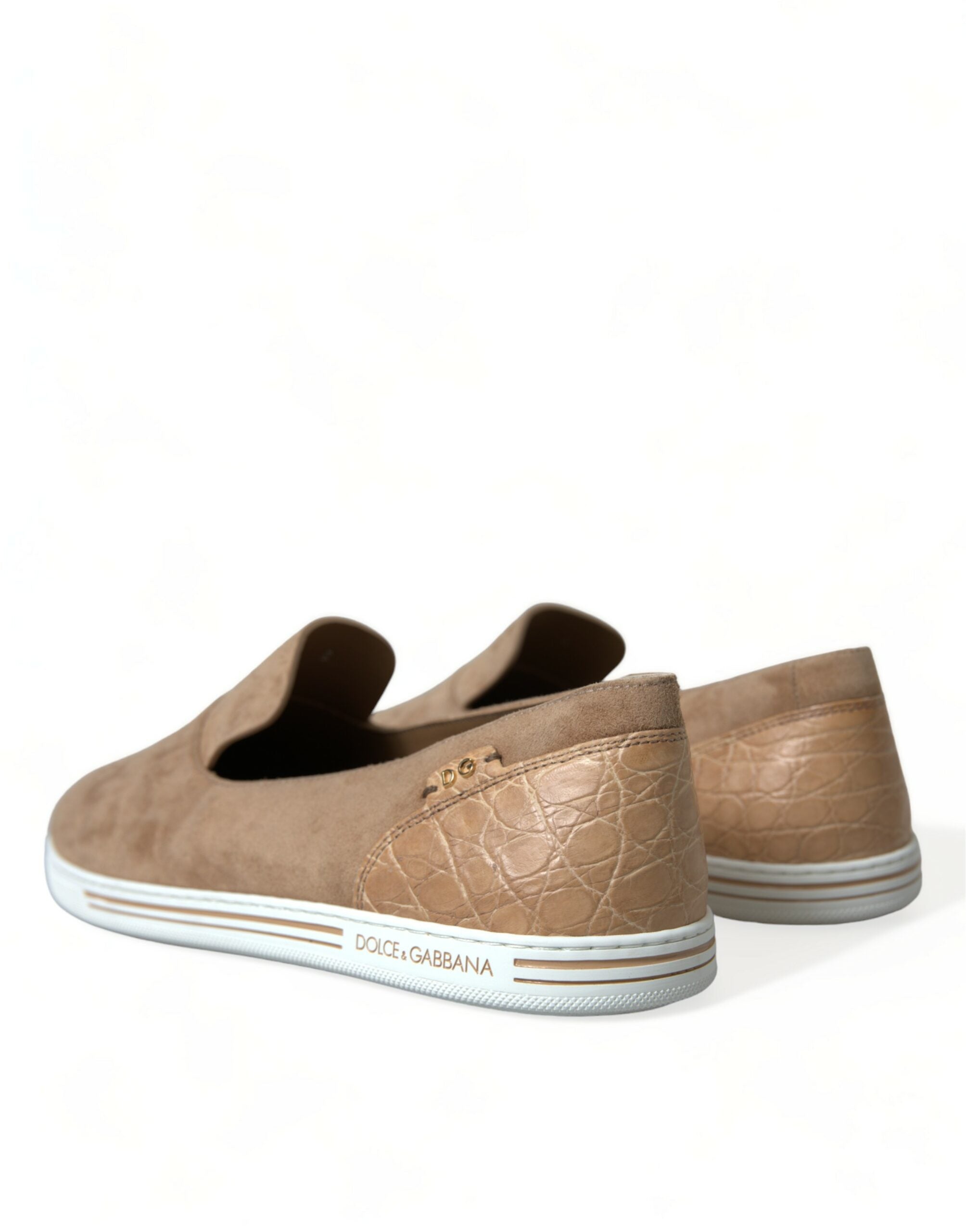 Dolce & Gabbana Beige Wildleder Caiman Herren Slipper Mokassins Schuhe
