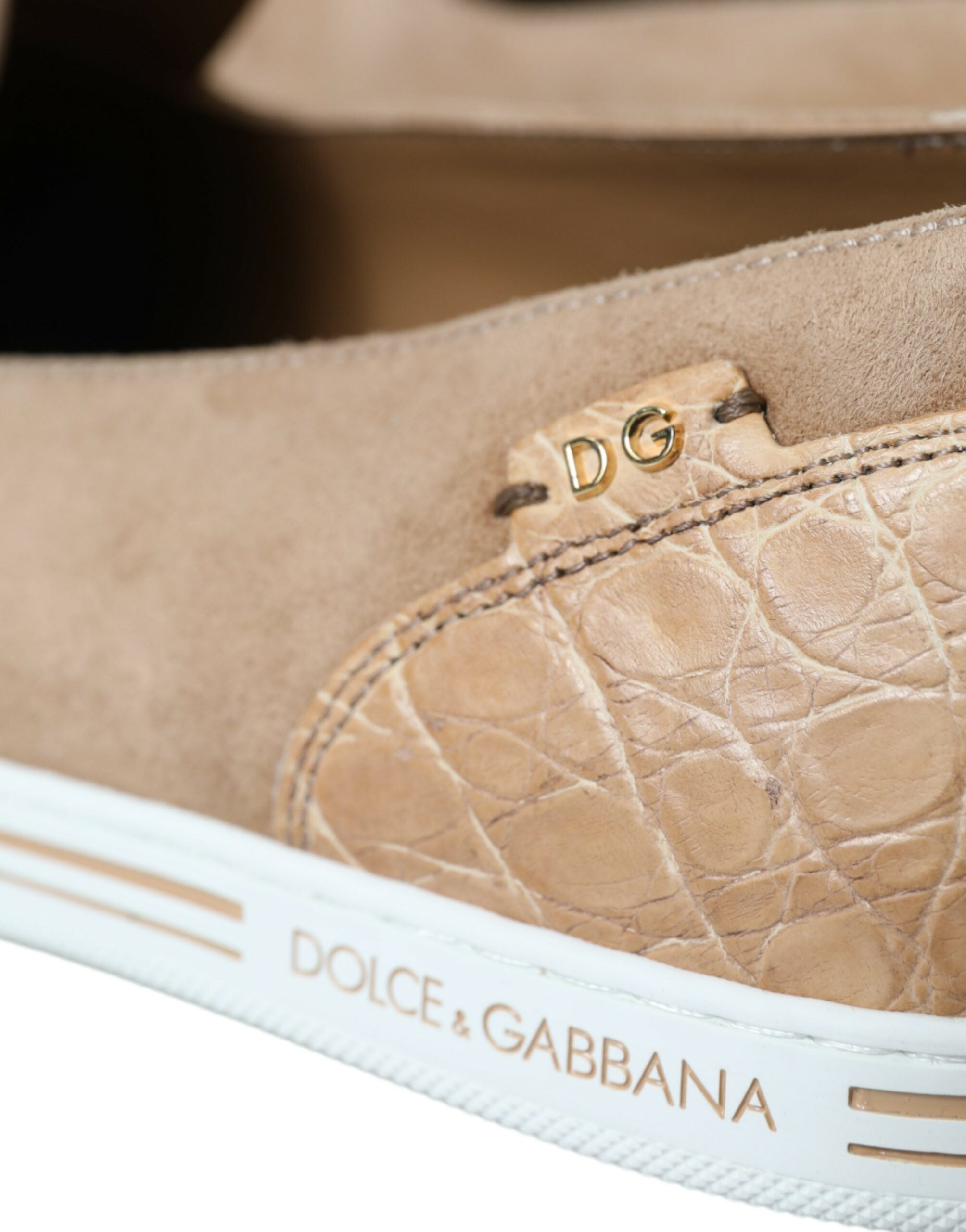 Dolce & Gabbana Beige Wildleder Caiman Herren Slipper Mokassins Schuhe
