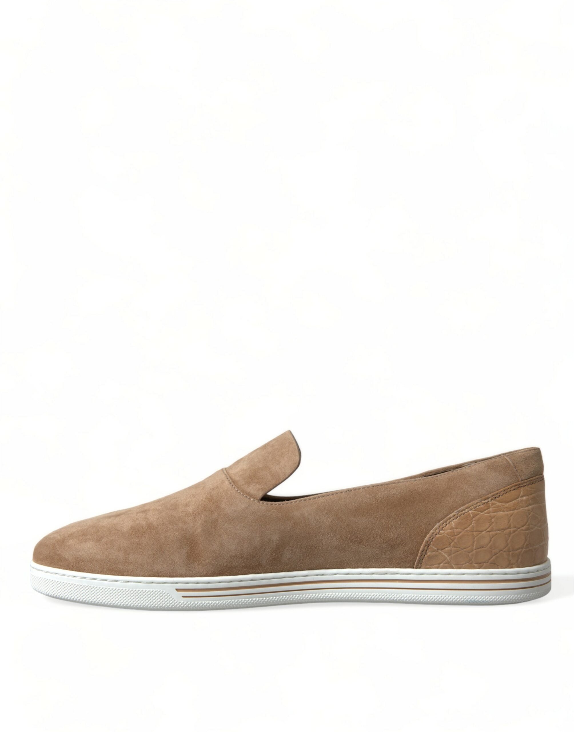 Dolce & Gabbana Beige Wildleder Caiman Herren Slipper Mokassins Schuhe