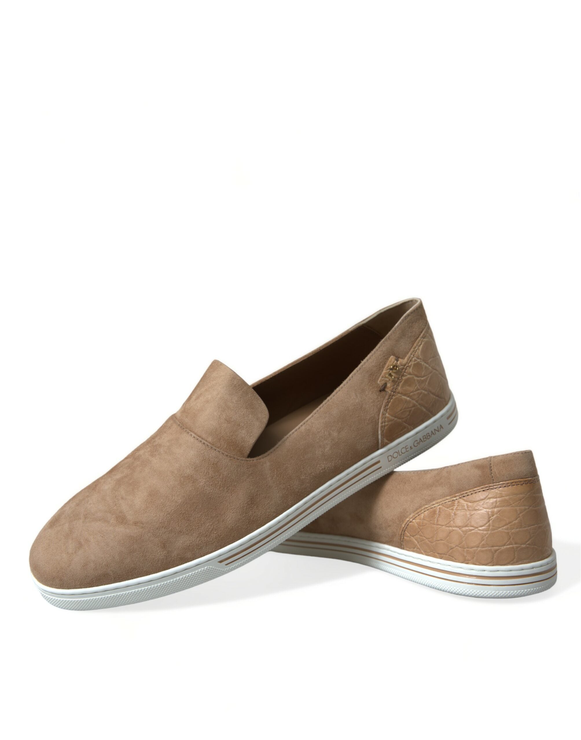 Dolce & Gabbana Beige Wildleder Caiman Herren Slipper Mokassins Schuhe