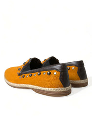 Dolce & Gabbana Oranje Linnen Leren Loafers met Studs